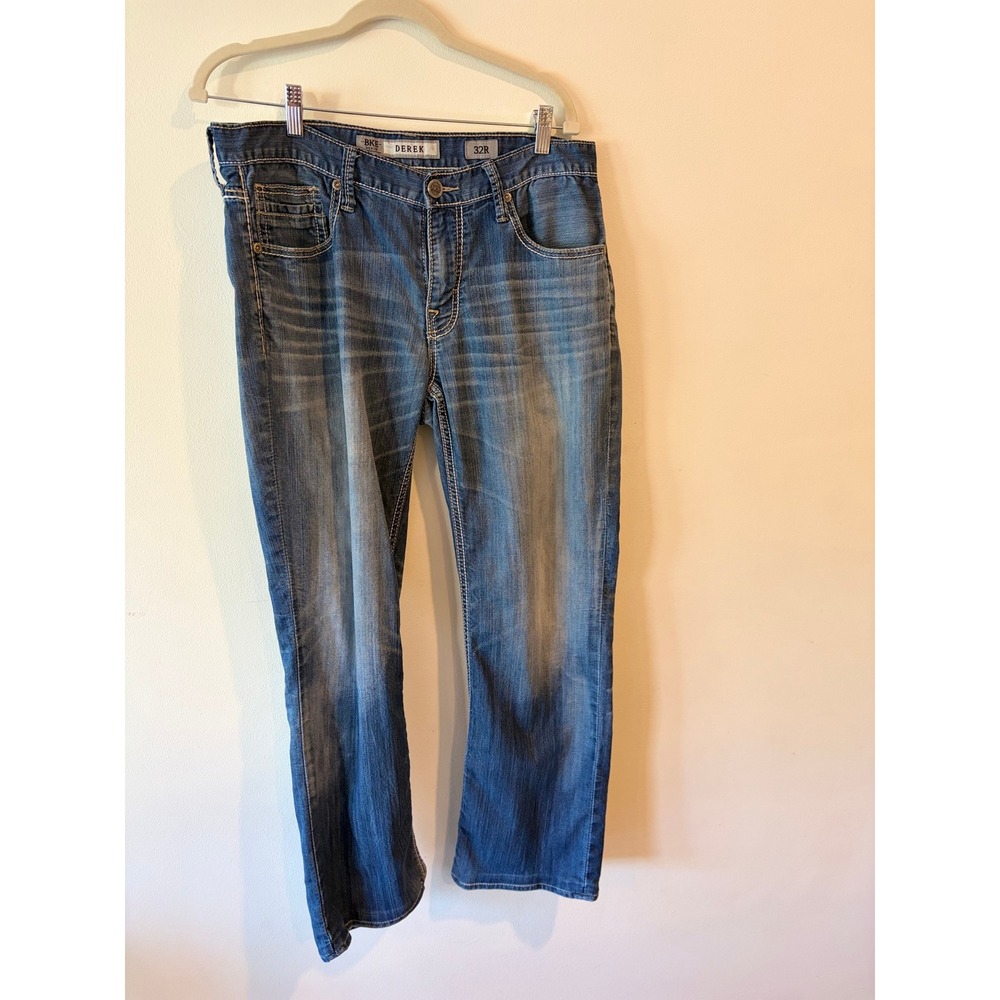 BKE Derek Mens Straight Leg Jeans Medium Wash Blue Denim 32R 32x28.5
